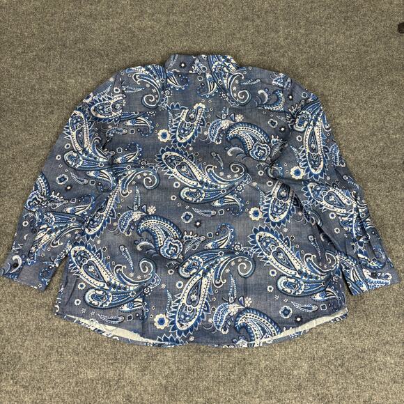 Foxcroft Hampton Plus Denim Paisley Long Sleeve Shirt NWT Size 1X - Picture 2 of 8